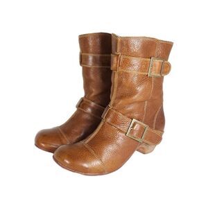 Gee WaWa Women's US 6 Brown Leather Buckle Straps Ankle Moto Biker Booties
